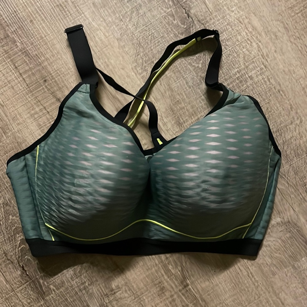 Victoria's Secret Green and Black Sports Bra with Neon Trim